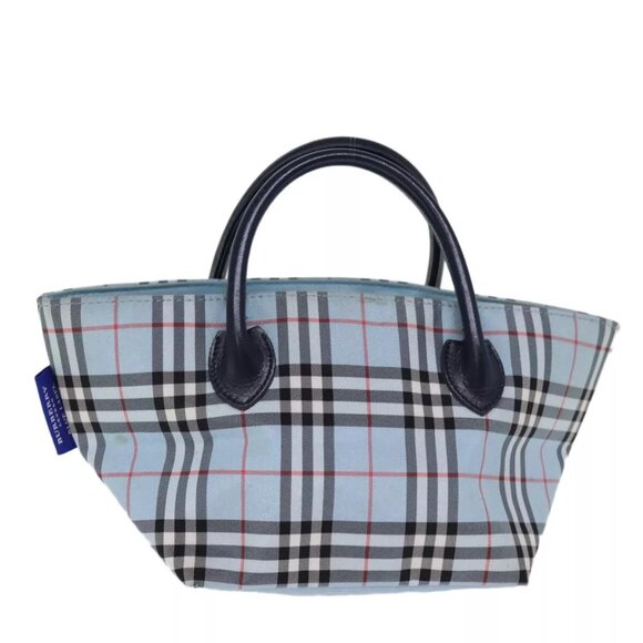BURBERRY Nova Check Blue Label Hand Bag Nylon Blue Auth - Picture 1 of 16